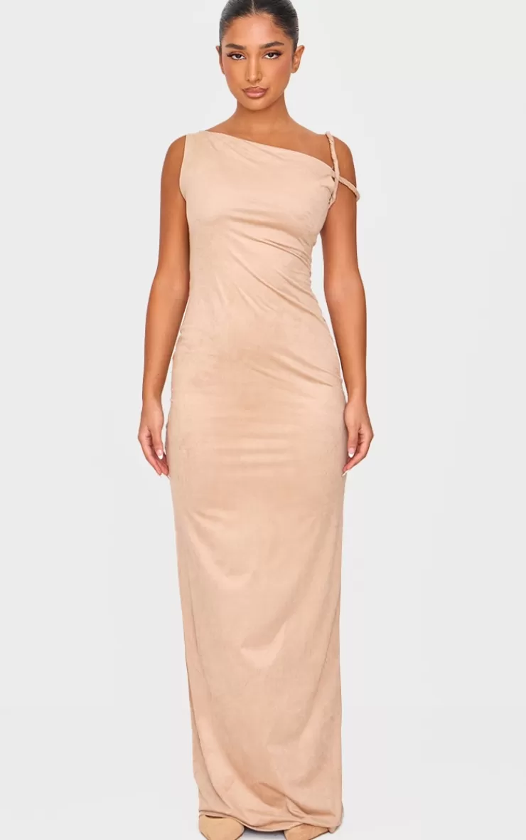 PrettyLittleThing Petite Faux Suede Twist Detail Maxi Dress< Maxi Dresses