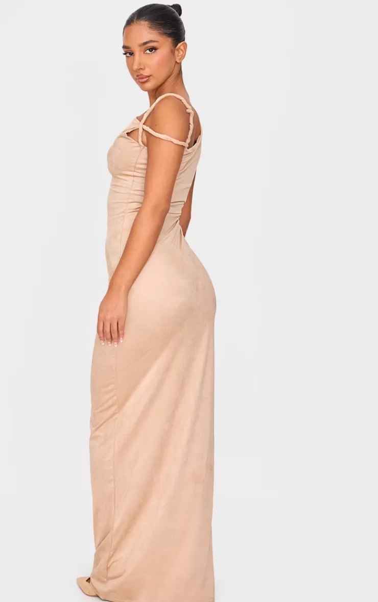 PrettyLittleThing Petite Faux Suede Twist Detail Maxi Dress< Maxi Dresses
