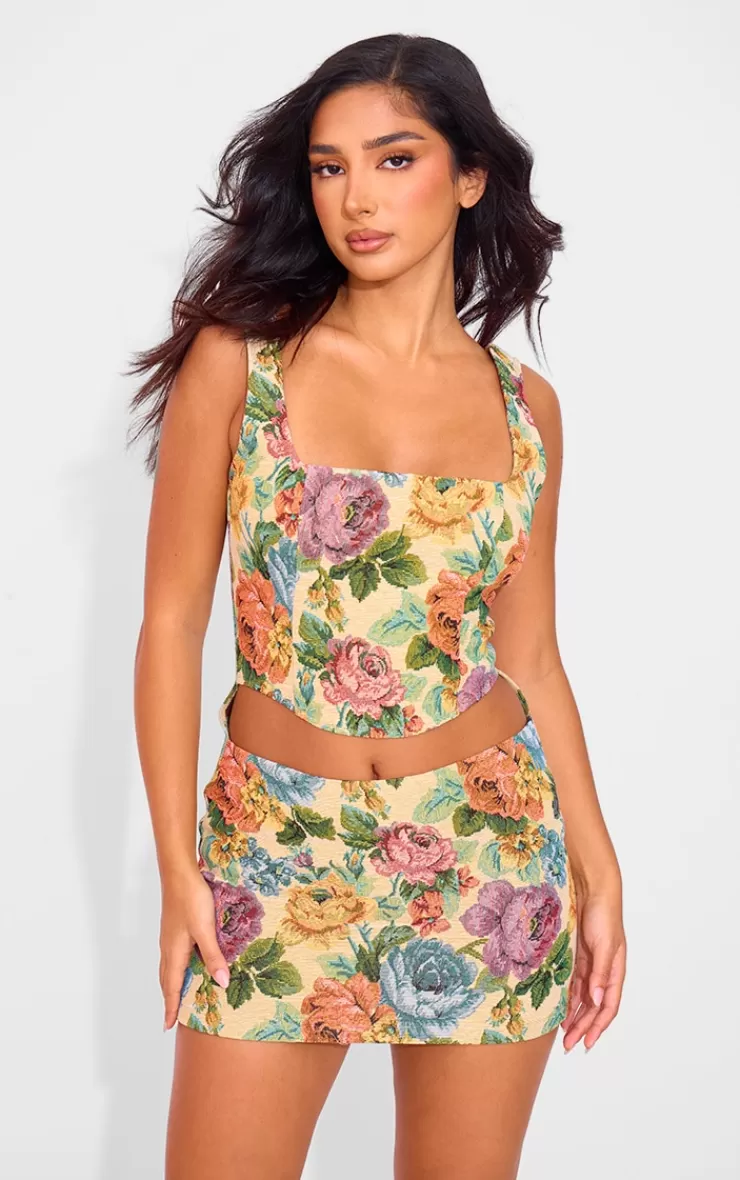PrettyLittleThing Petite Floral Jacquard Cut Out Mini Dress< Mini Dresses