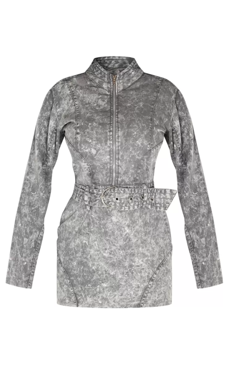 PrettyLittleThing Petite Long Sleeve Fitted Mini Dress With Belt Detail< Going Out