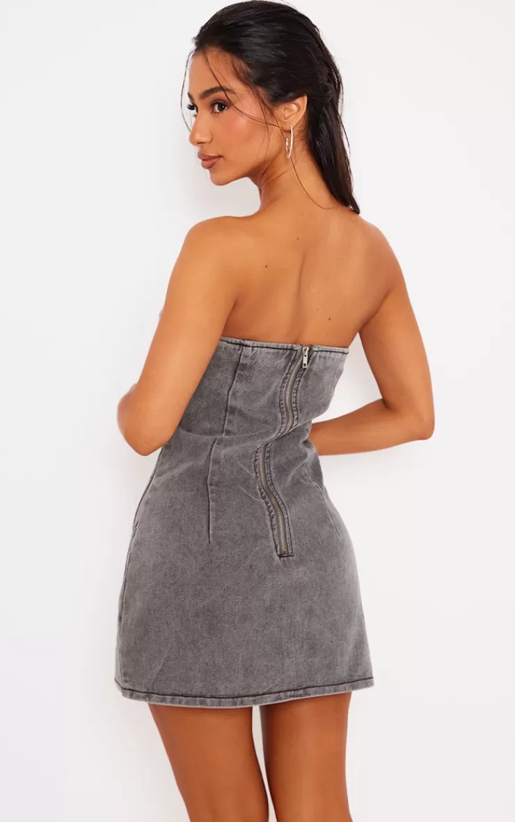 PrettyLittleThing Petite Seam Front Denim Mini Dress< Mini Dresses