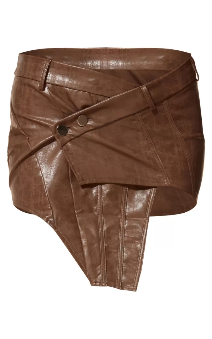 PrettyLittleThing PLT Label Asymmetric Faux Leather Micro Mini Skirt< Going Out