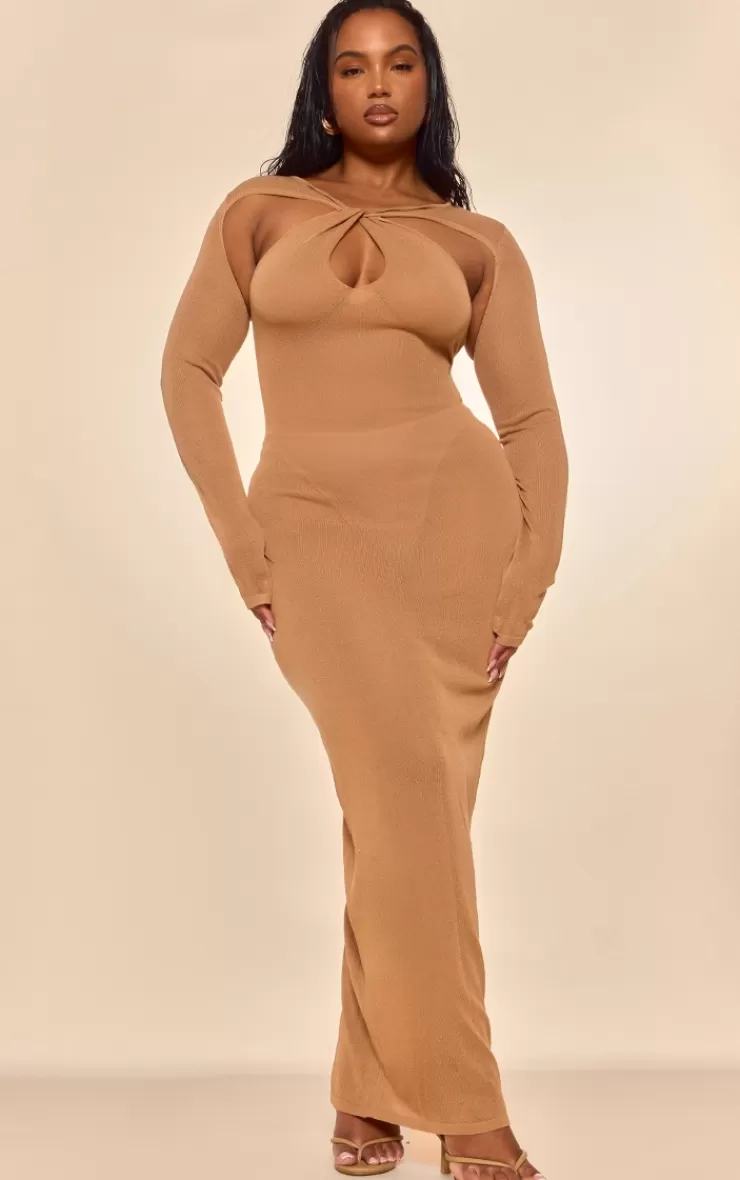 PrettyLittleThing PLT Label Plus Knitted Twist Detail Maxi Dress< Plus Size Occasion Dresses