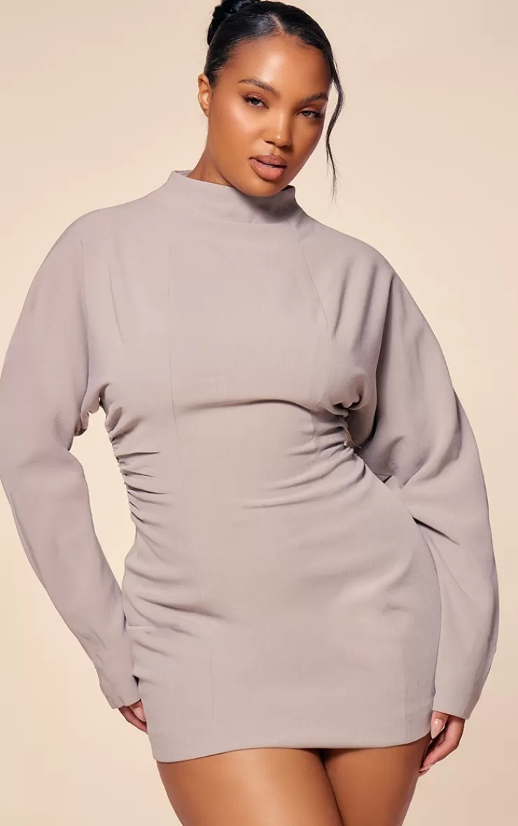 PrettyLittleThing PLT Label Plus Batwing Sleeved Cinched Waist Bodycon Dress< Plus Size Wedding Guest Dresses
