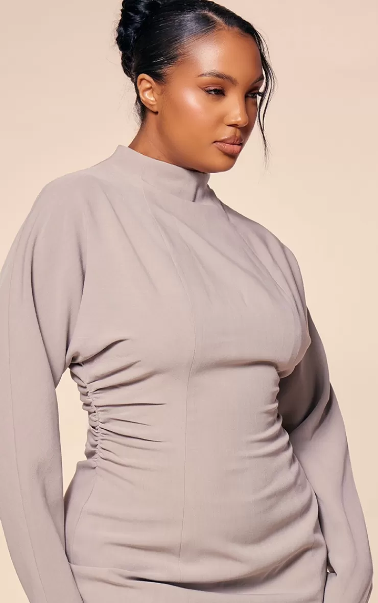 PrettyLittleThing PLT Label Plus Batwing Sleeved Cinched Waist Bodycon Dress< Plus Size Wedding Guest Dresses