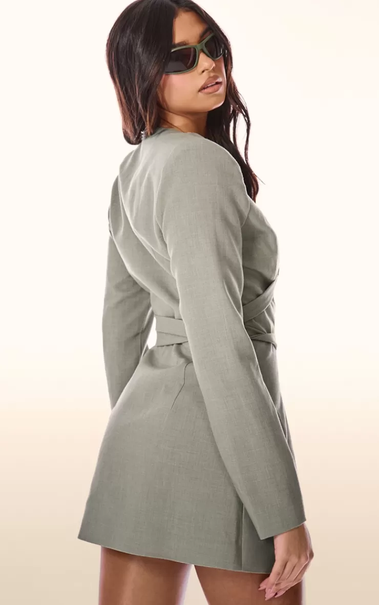 PrettyLittleThing PLT Label Strap Detail Cross Over A-line Blazer Dress< Blazer Dresses