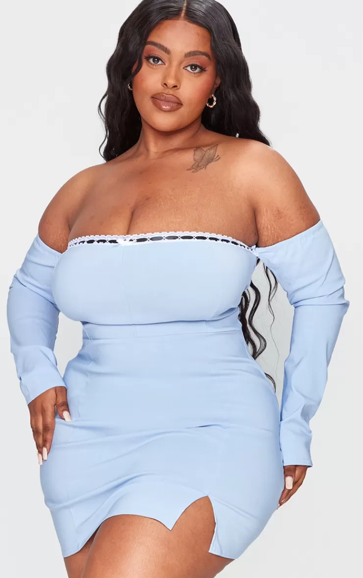 PrettyLittleThing Plus Bardot Corset Detail Bodycon Dress< Going Out