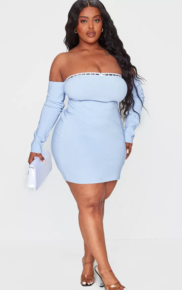 PrettyLittleThing Plus Bardot Corset Detail Bodycon Dress< Going Out