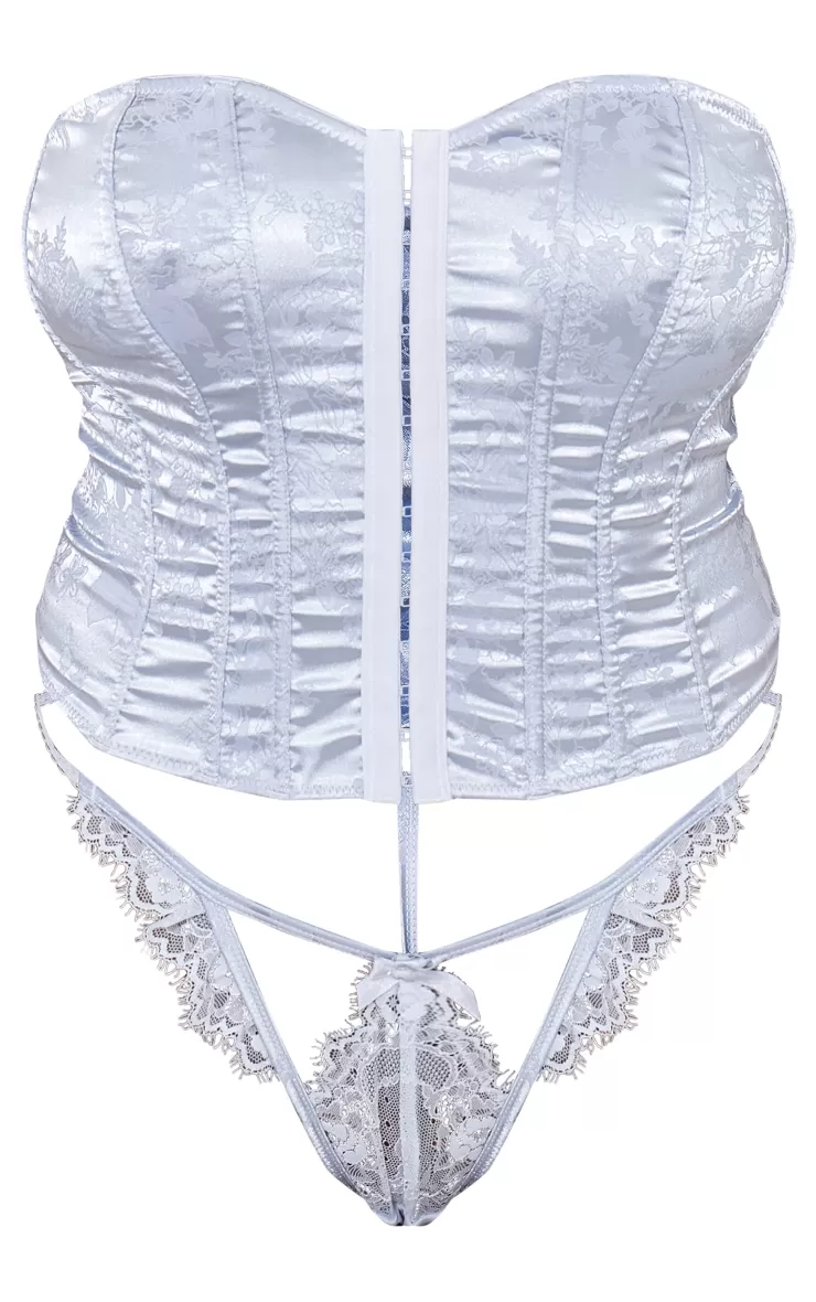 PrettyLittleThing Plus Jacquard Satin Boned Corset< Bridal Lingerie