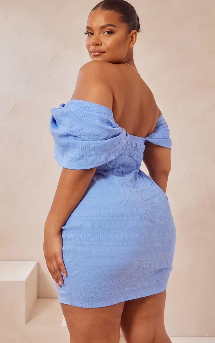 PrettyLittleThing Plus Textured V Bar Bodycon Dress< Plus Size Wedding Guest Dresses