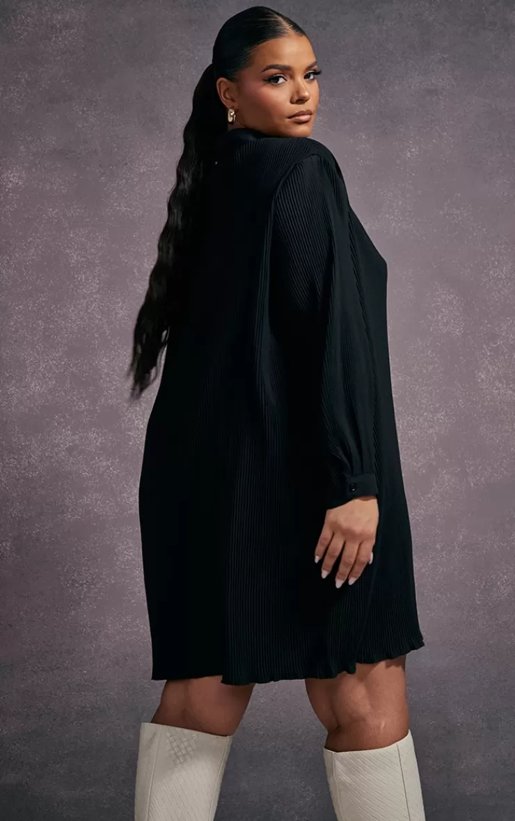 PrettyLittleThing Plus Plisse Oversized Shirt Dress< Shirt Dresses