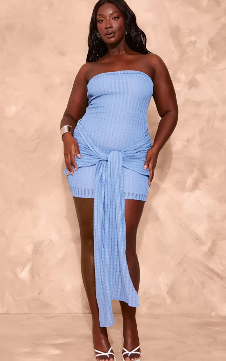 PrettyLittleThing Plus Texture Wrap Mini Dress< Wrap Dresses