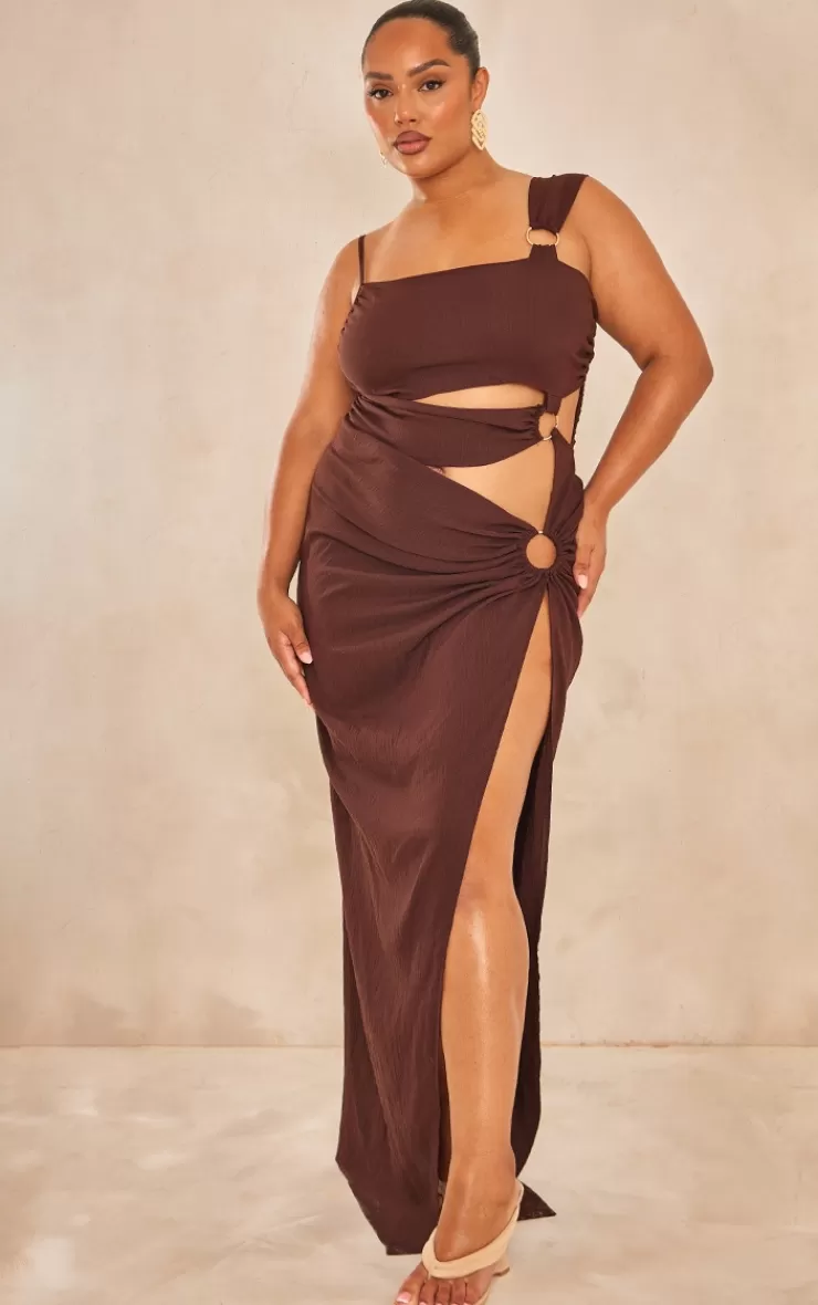 PrettyLittleThing Plus Cut Out One Shoulder Ring Detail Maxi Dress< Wedding Guest Dresses