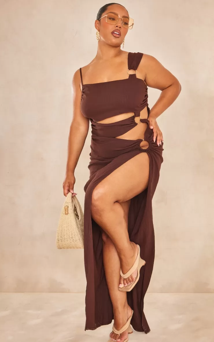 PrettyLittleThing Plus Cut Out One Shoulder Ring Detail Maxi Dress< Wedding Guest Dresses