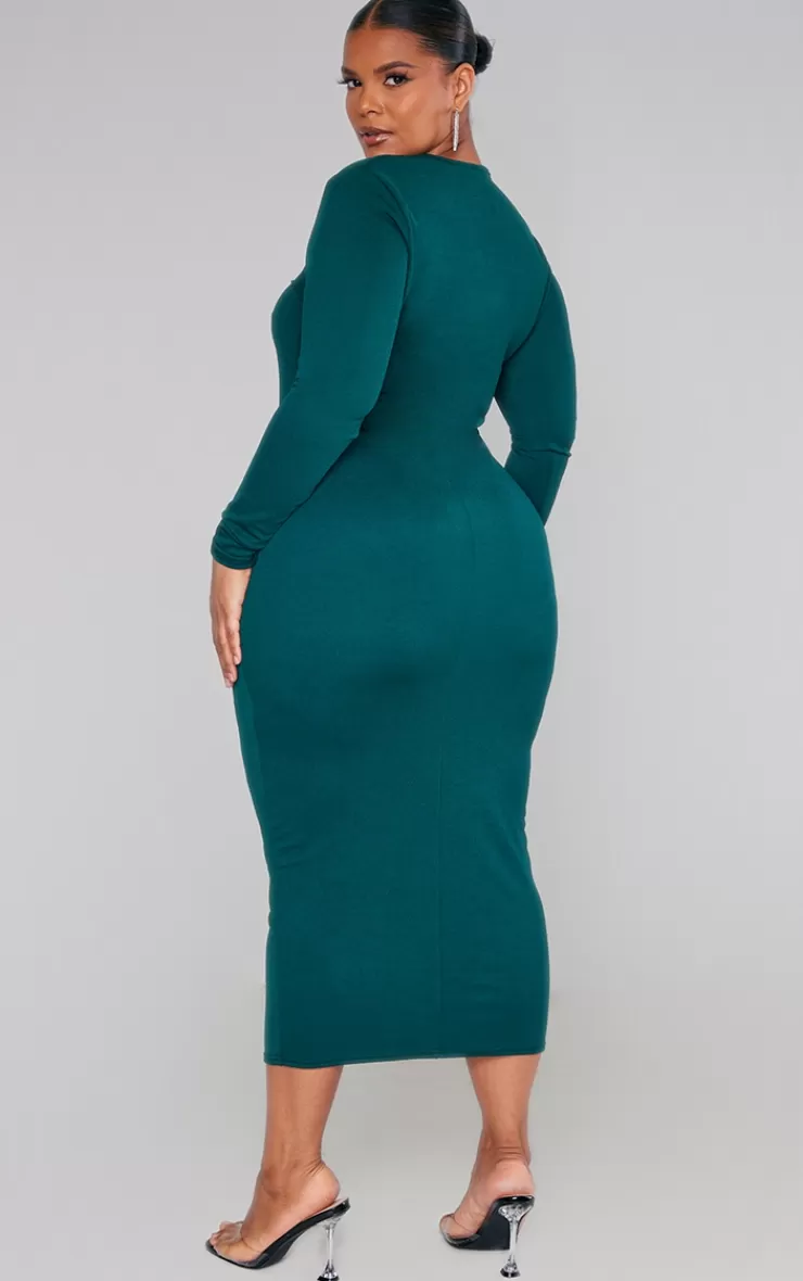 PrettyLittleThing Plus Sweetheart Neck Long Sleeve Midi Dress< Plus Size Wedding Guest Dresses