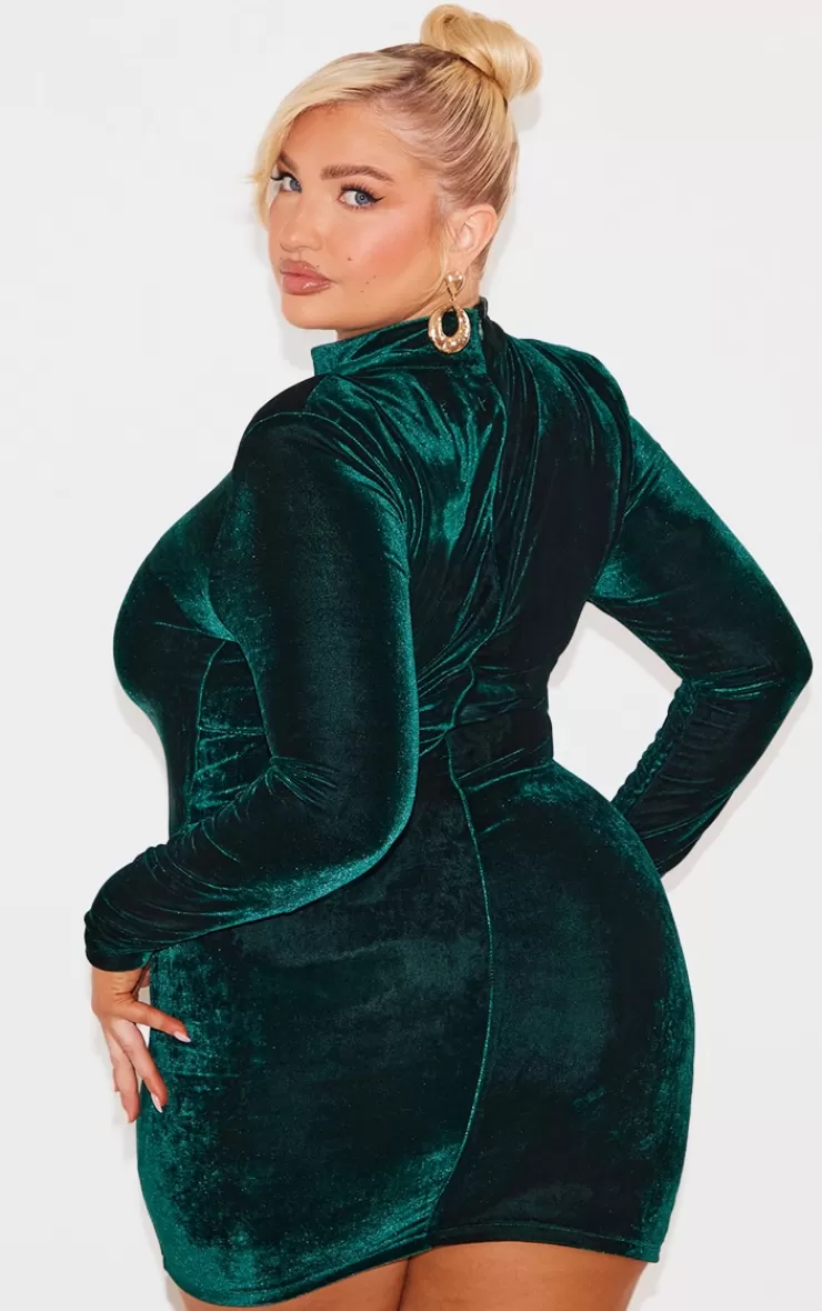 PrettyLittleThing Plus Velour High Neck Long Sleeve Mini Dress< New Years Eve