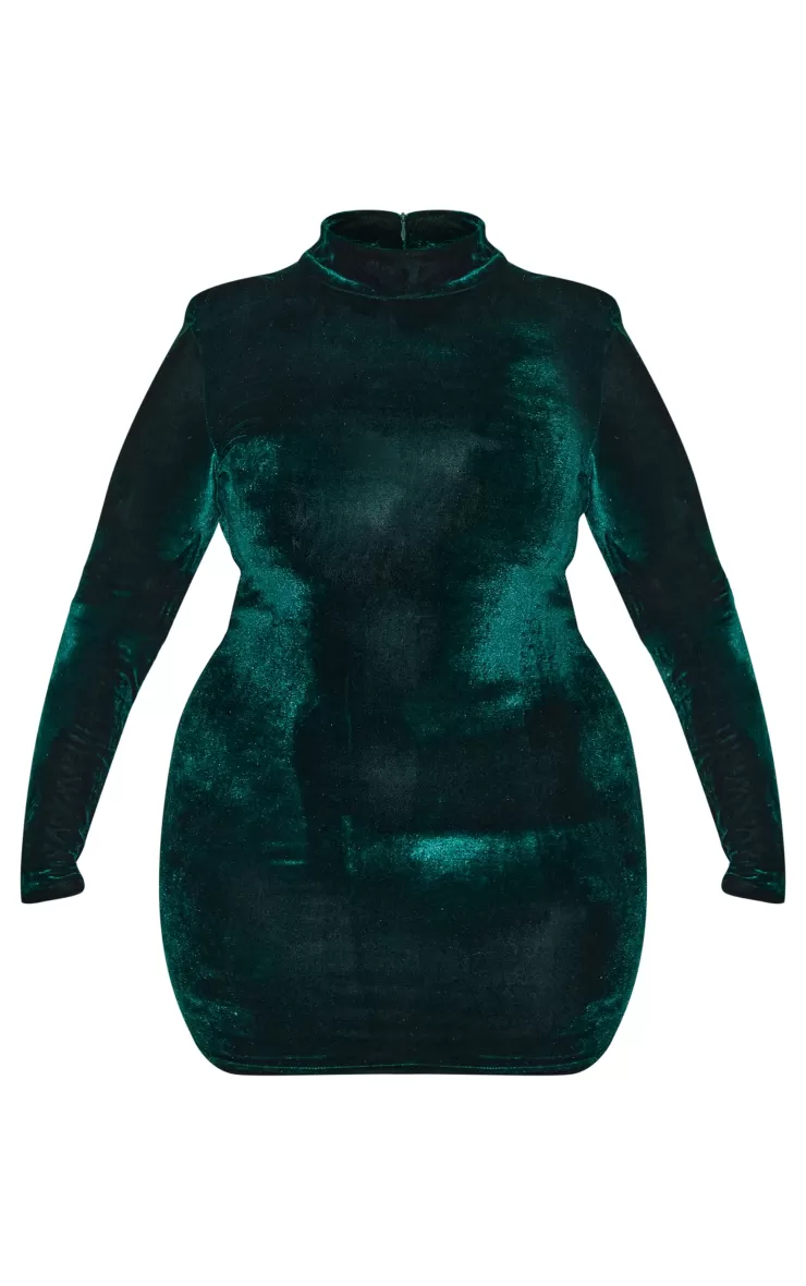 PrettyLittleThing Plus Velour High Neck Long Sleeve Mini Dress< New Years Eve