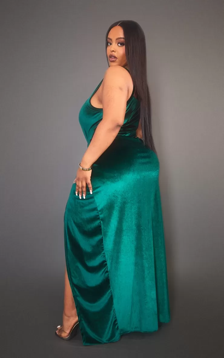 PrettyLittleThing Plus Velvet Side Split Midi Dress< Plus Size Occasion Dresses