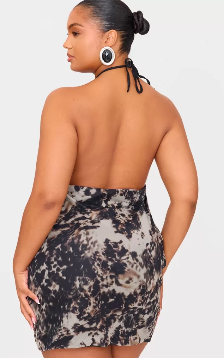 PrettyLittleThing Plus Printed Slinky Cowl Neck Mini Dress< Mini Dresses