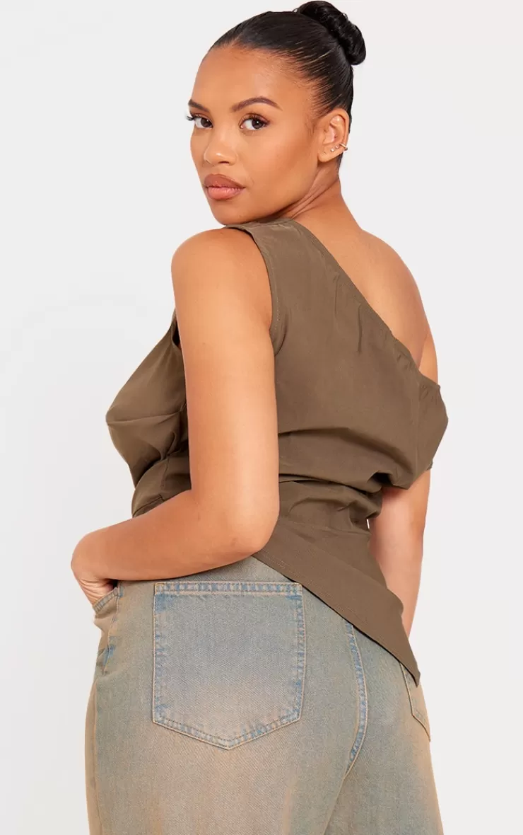 PrettyLittleThing Plus Bengaline Ruched Asymmetric Long Top< Going Out