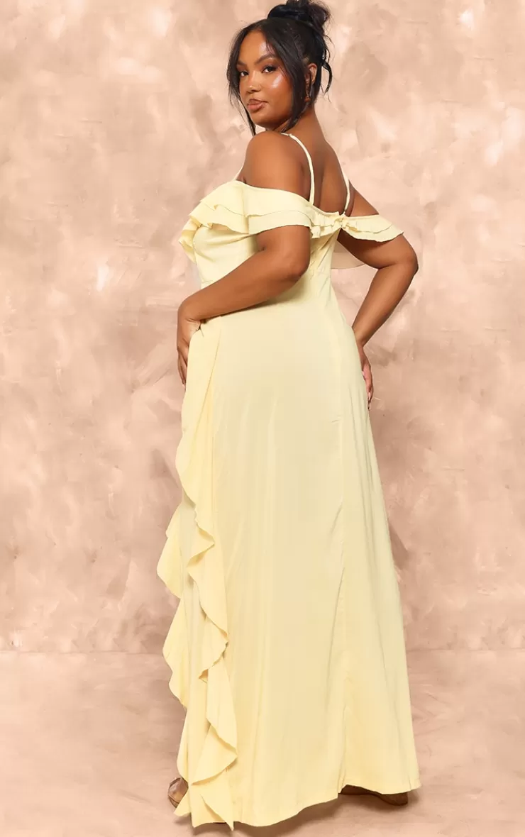 PrettyLittleThing Plus Cold Shoulder Ruffle Detail Maxi Dress< Plus Size Wedding Guest Dresses