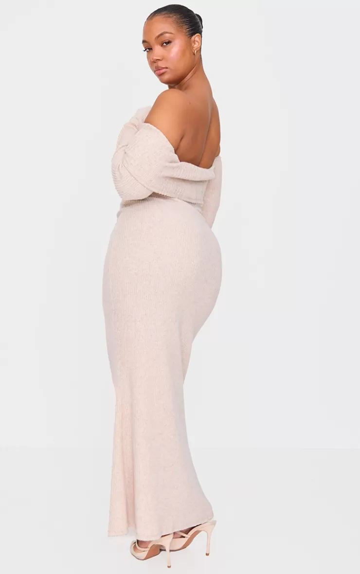 PrettyLittleThing Plus Brushed Rib Bardot Maxi Dress< Maxi Dresses