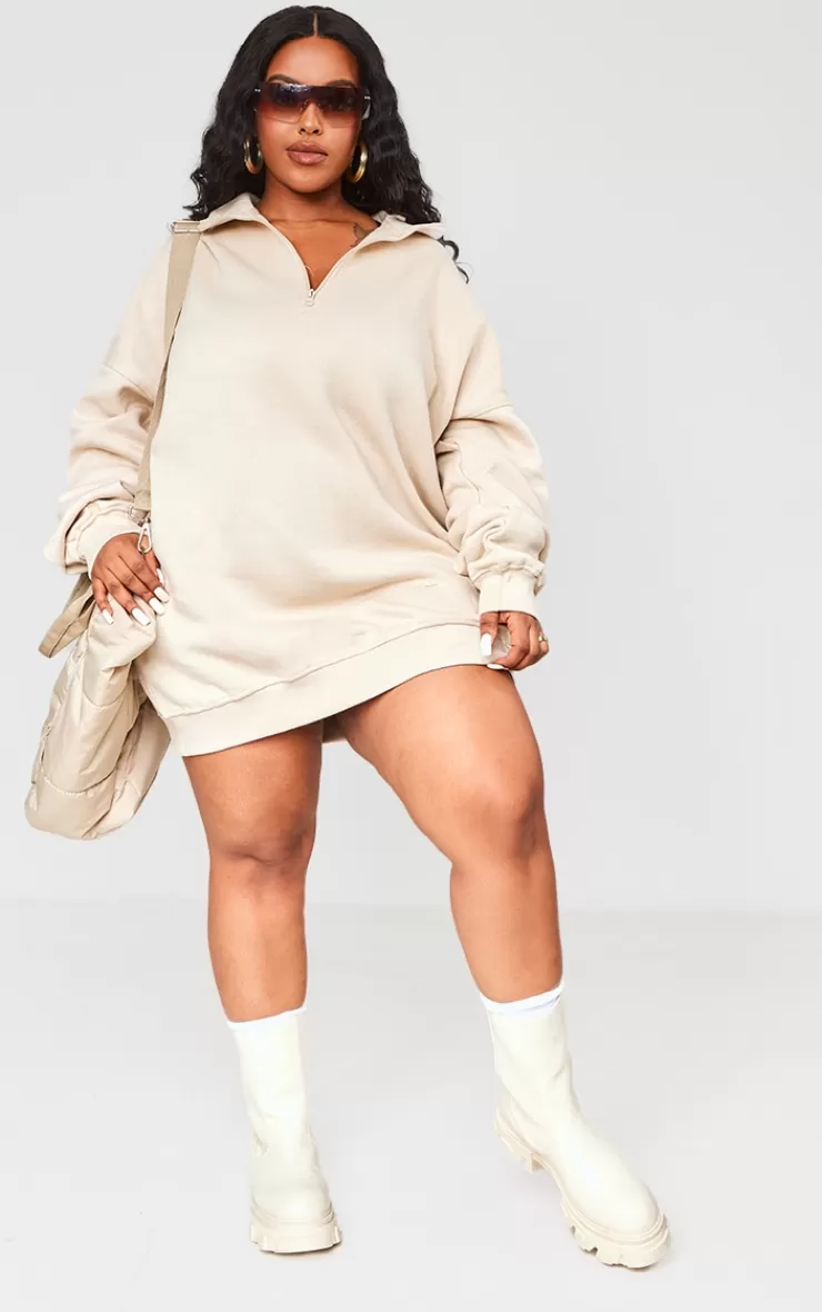 PrettyLittleThing Plus Half Zip Sweatshirt Dress< Mini Dresses