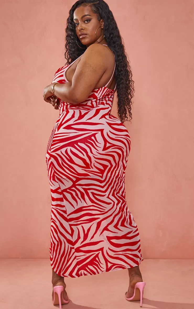 PrettyLittleThing Plus Devore Ruched Cowl Neck Midi Dress< Plus Size Wedding Guest Dresses