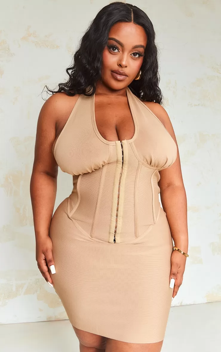 PrettyLittleThing Plus Bandage Plunge Corset Bodycon Dress< Going Out