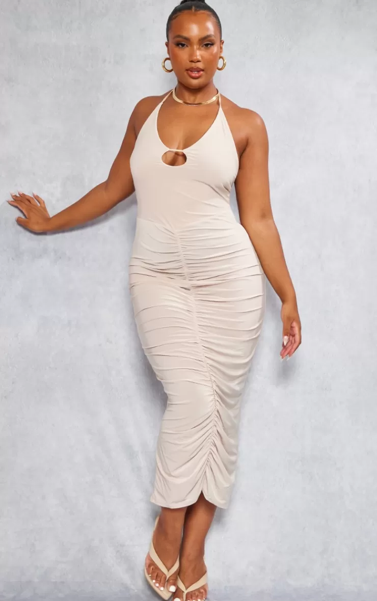 PrettyLittleThing Plus Cut Out Ruched Midi Dress< Midi Dresses