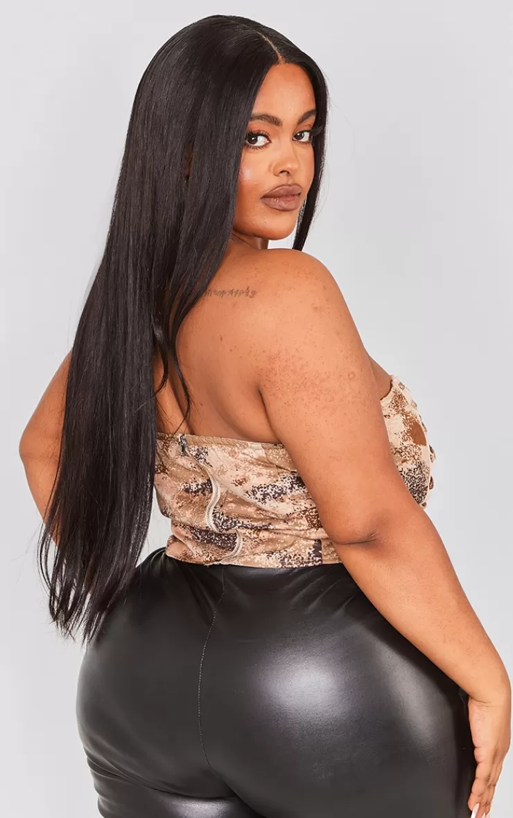 PrettyLittleThing Plus Printed Lace Up Side Bandeau Crop Top< Going Out
