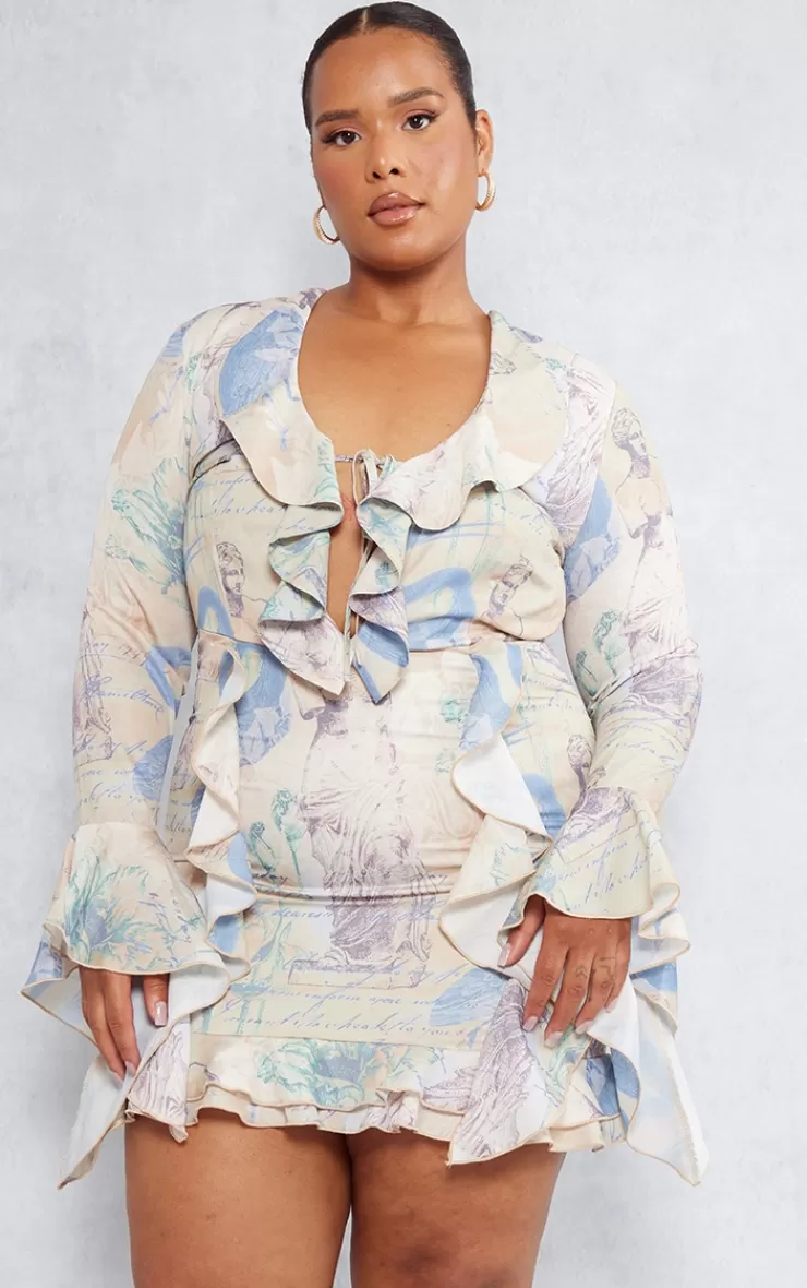 PrettyLittleThing Plus Renaissance Woven Ruffle Detail Bodycon Dress< Going Out