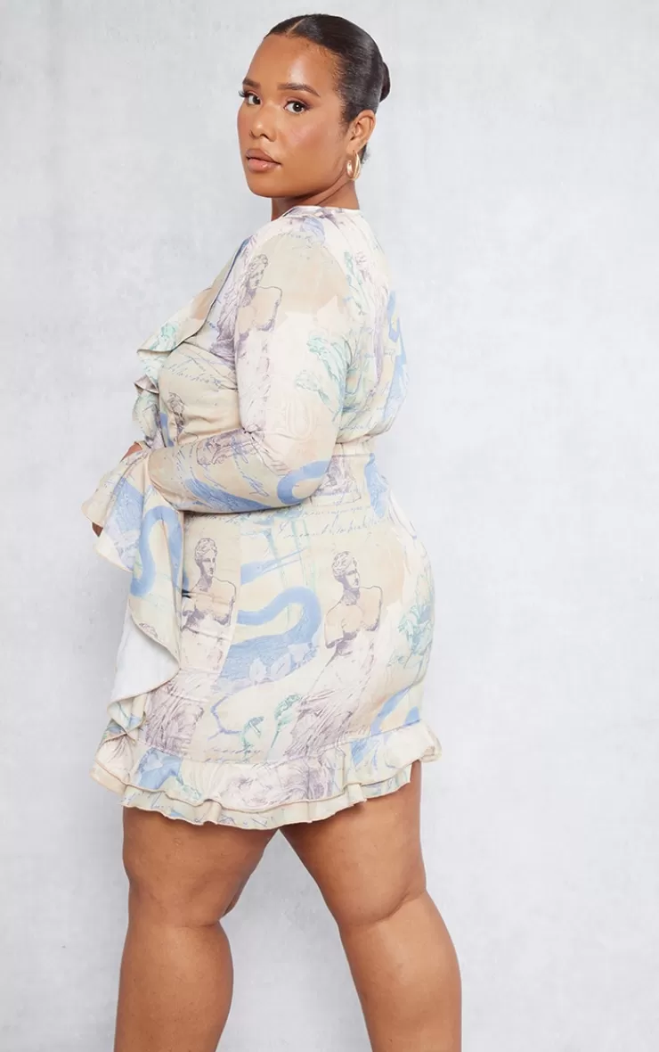 PrettyLittleThing Plus Renaissance Woven Ruffle Detail Bodycon Dress< Going Out
