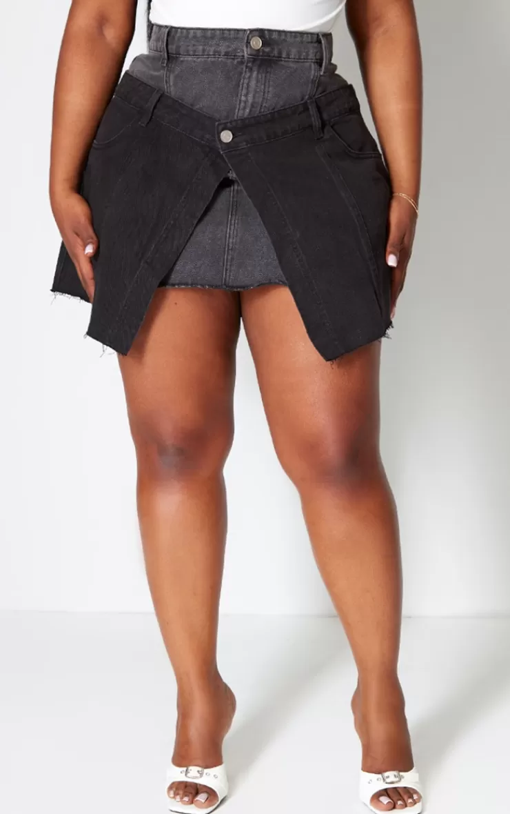 PrettyLittleThing Plus Deconstructed Panel Denim Mini Skirt< Going Out