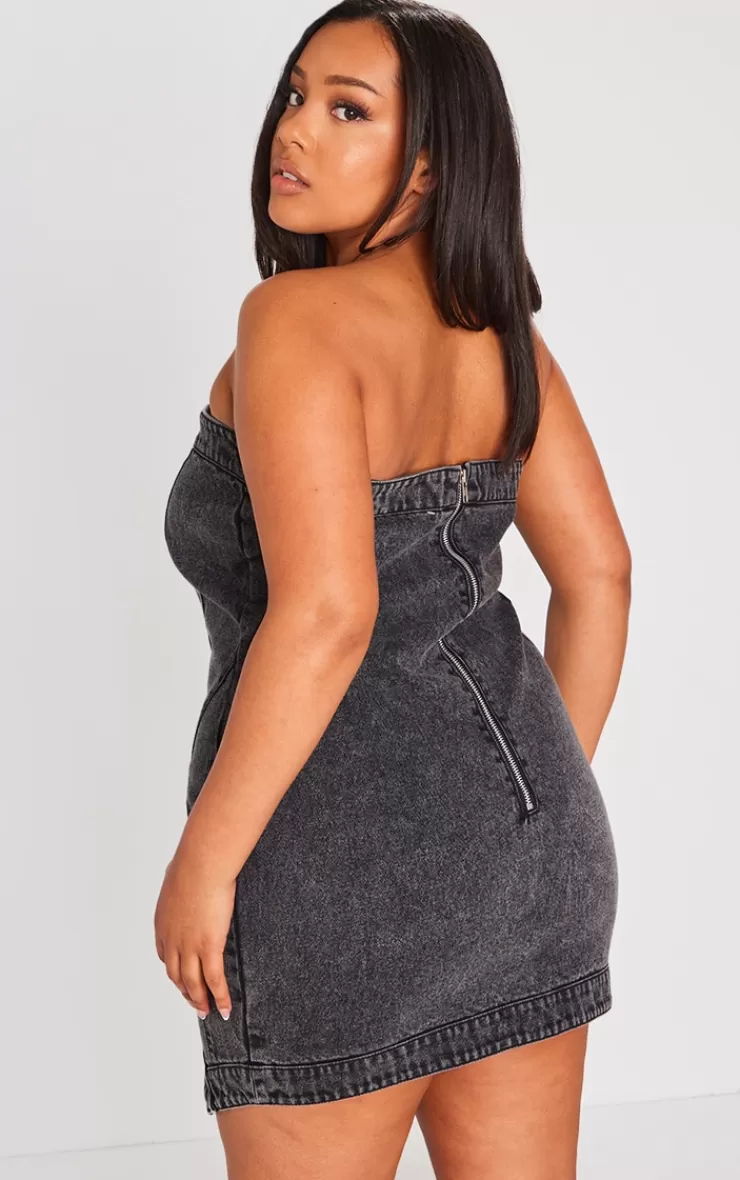 PrettyLittleThing Plus Seam Detail Asymmetric Denim Mini Dress< Strapless Dresses