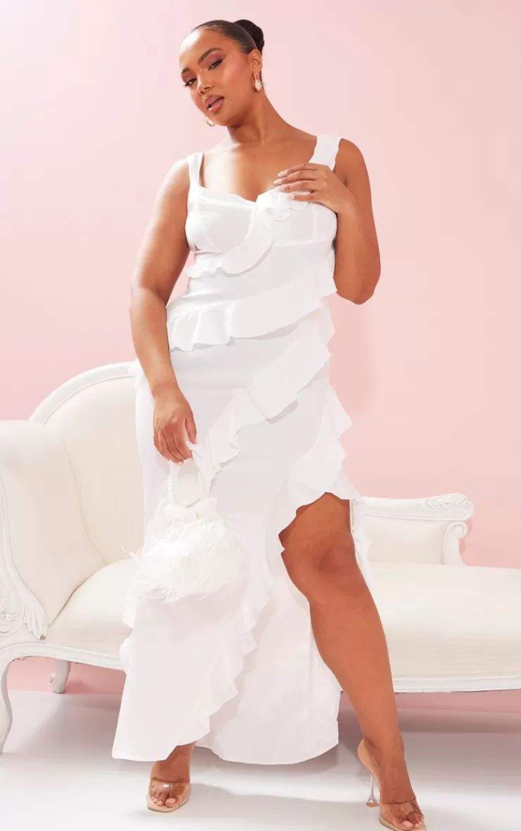 PrettyLittleThing Plus Satin Frill Layered Maxi Dress< Bridal Shower