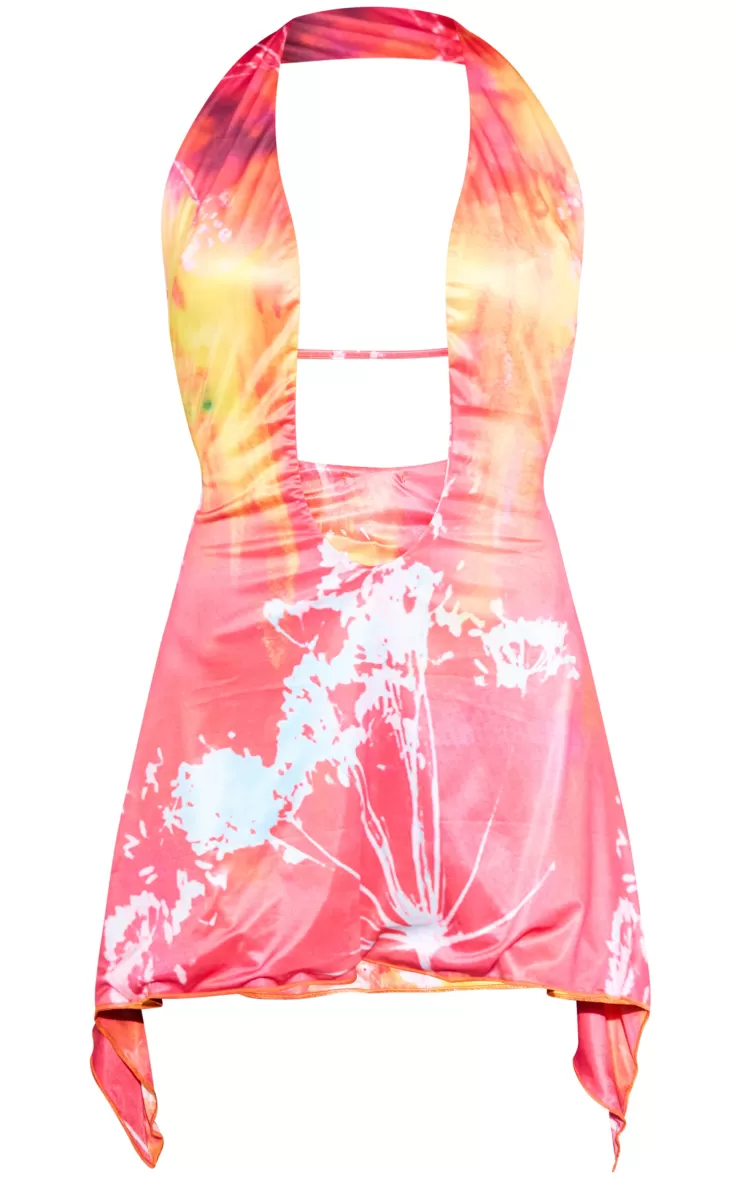 PrettyLittleThing Premium Abstract Printed Double Layer Slinky Plunge Bodycon Dress< Going Out