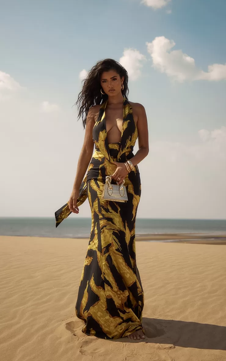 PrettyLittleThing Premium Burnout Chiffon Extreme Cowl Maxi Dress< Maxi Dresses