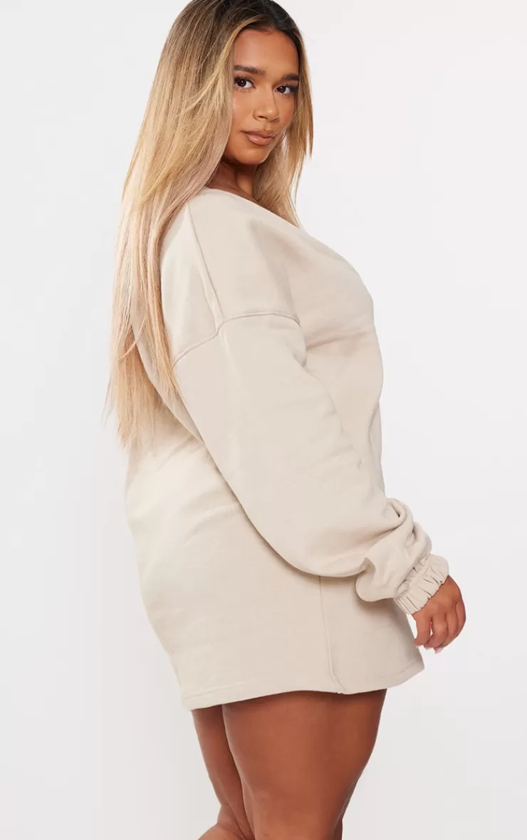 PrettyLittleThing Shape Embroidered Plunge Sweatshirt Dress< Mini Dresses