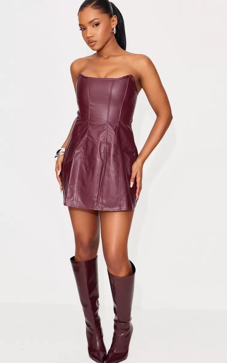 PrettyLittleThing Faux Leather Bandeau Corset Shift Dress< Strapless Dresses