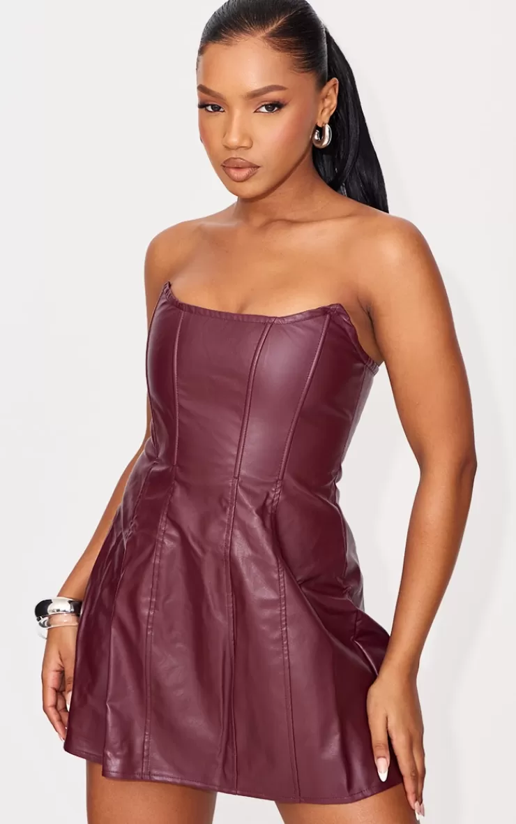 PrettyLittleThing Faux Leather Bandeau Corset Shift Dress< Strapless Dresses