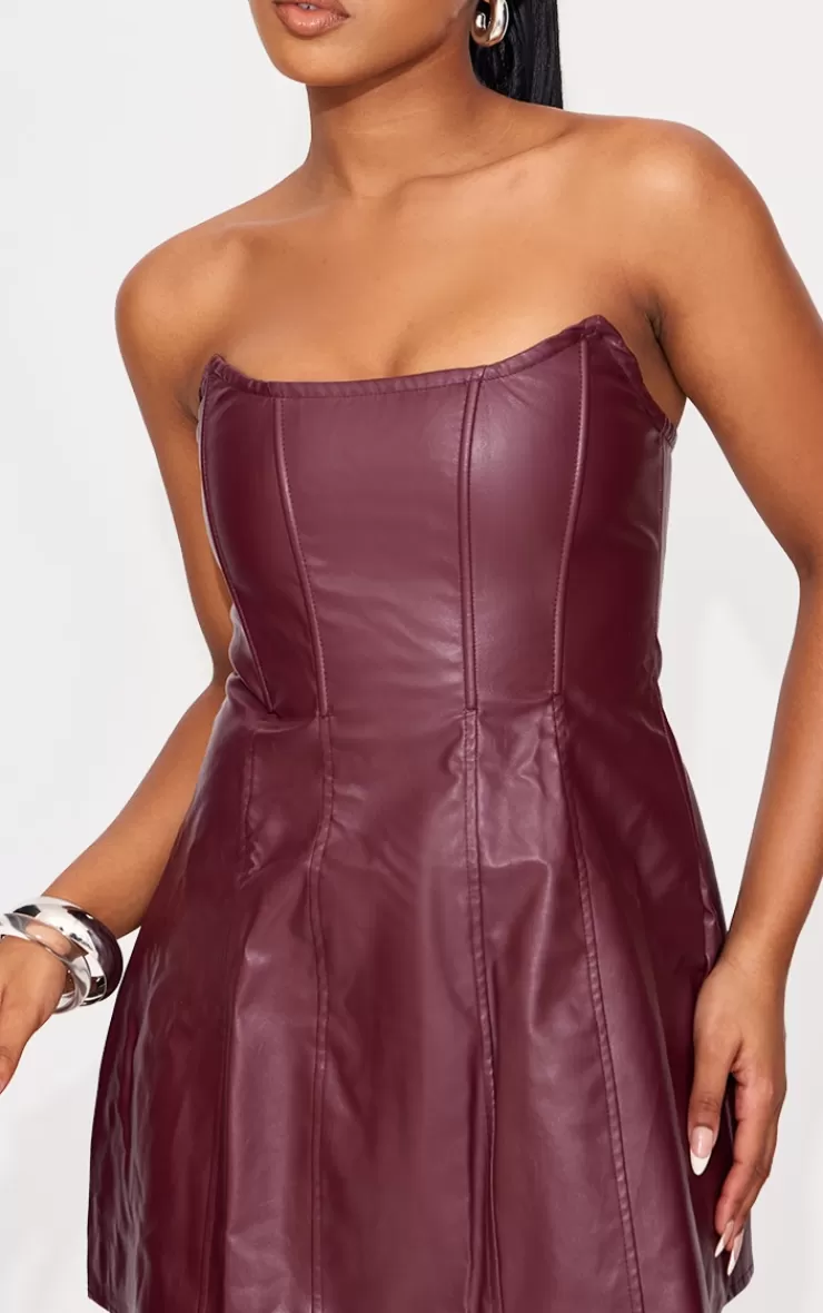PrettyLittleThing Faux Leather Bandeau Corset Shift Dress< Strapless Dresses