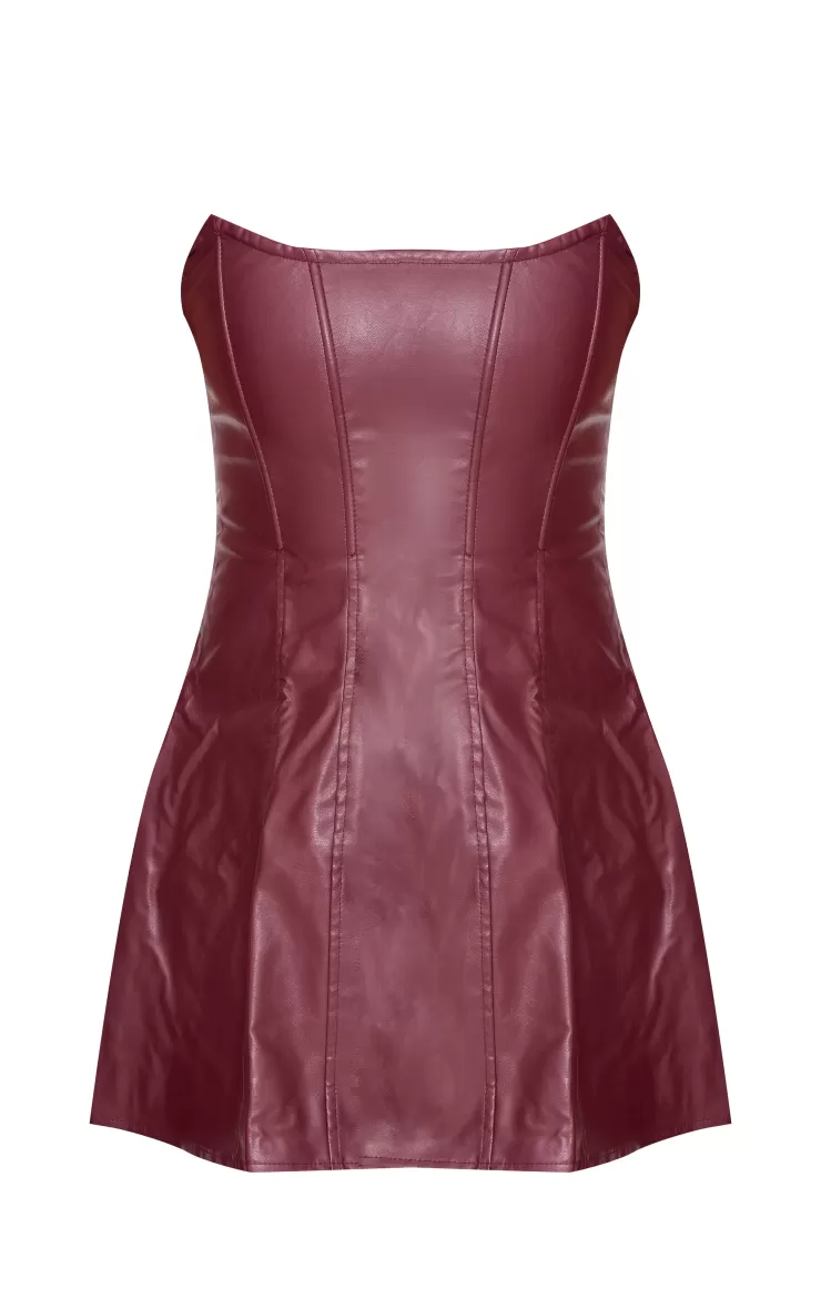 PrettyLittleThing Faux Leather Bandeau Corset Shift Dress< Strapless Dresses