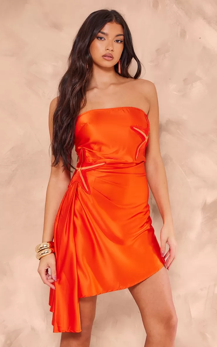 PrettyLittleThing Satin Bandeau Embroide Shift Dress< Strapless Dresses