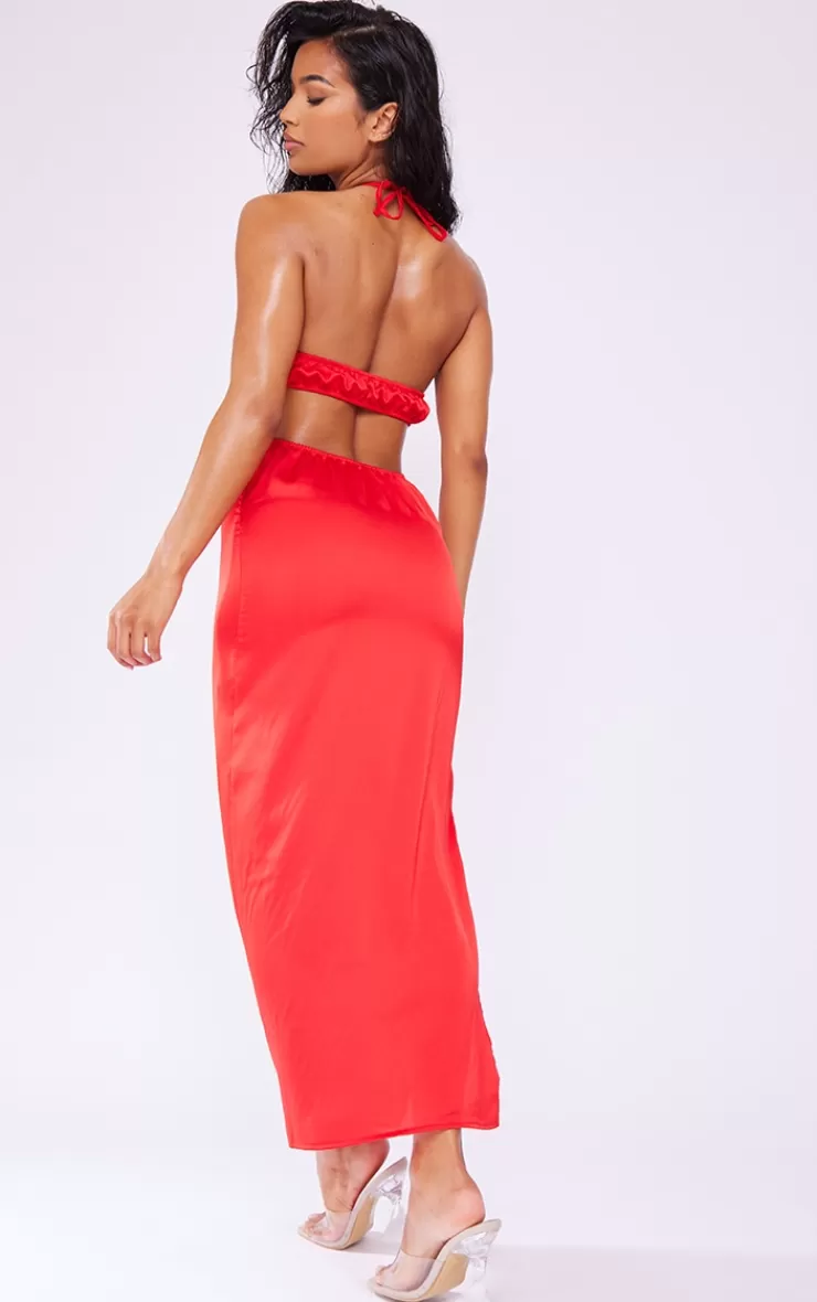PrettyLittleThing Satin Strappy Cut Out Midaxi Dress< Prom