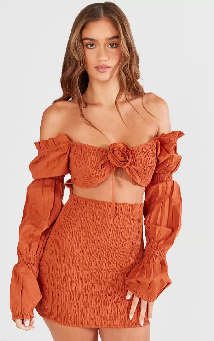 PrettyLittleThing Linen Blend Square Neck Puff Sleeve Mini Dress< Mini Dresses