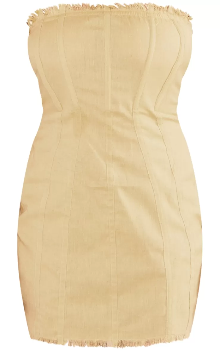 PrettyLittleThing Linen Look Bandeau Binding Detail Frayed Hem Bodycon Dress< Strapless Dresses