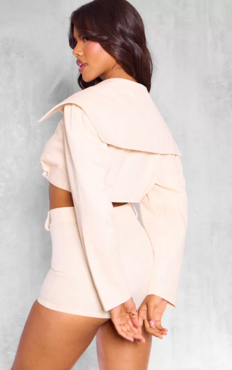PrettyLittleThing Cross Over Asymmetric Cropped Cotton Jacket< Going Out