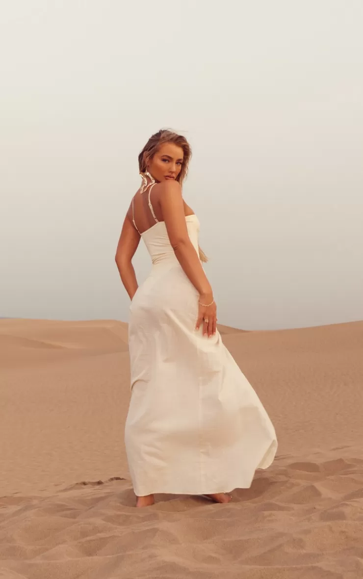 PrettyLittleThing Gold Trim Linen Look Side Split Beach Maxi Skirt< Honeymoon Outfits