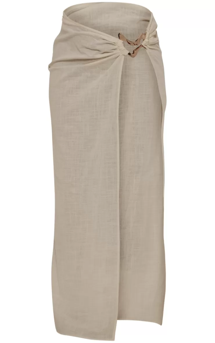 PrettyLittleThing Gold Trim Linen Look Side Split Beach Maxi Skirt< Honeymoon Outfits